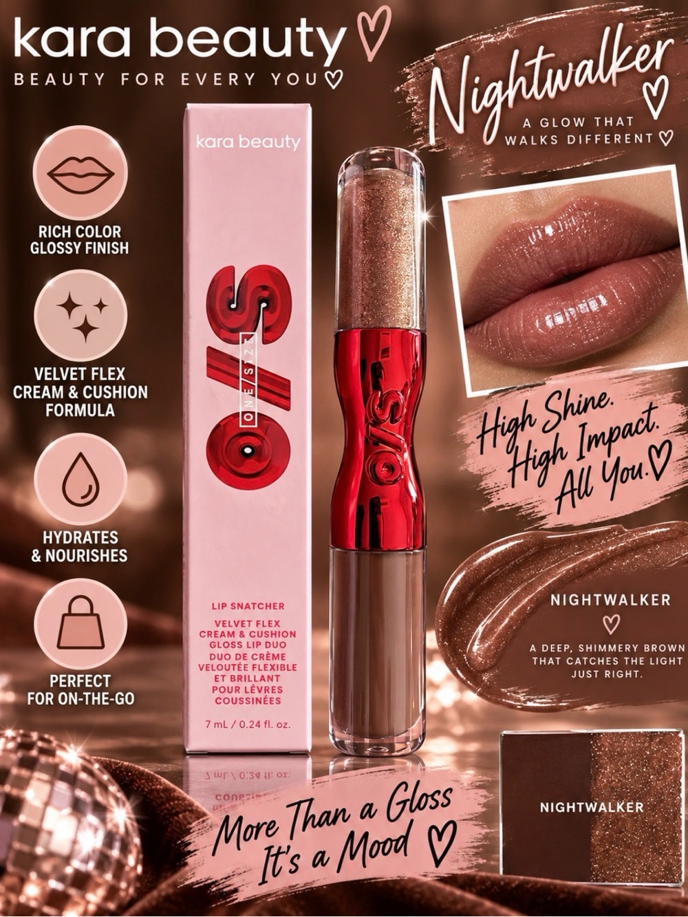O/S One Size Gloss Duo - Lip Snatcher Shimmery Brown Lip Gloss - Nightwalker